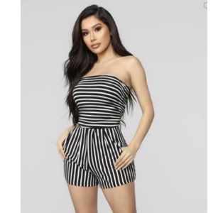 Strapless Black & White Striped Romper
